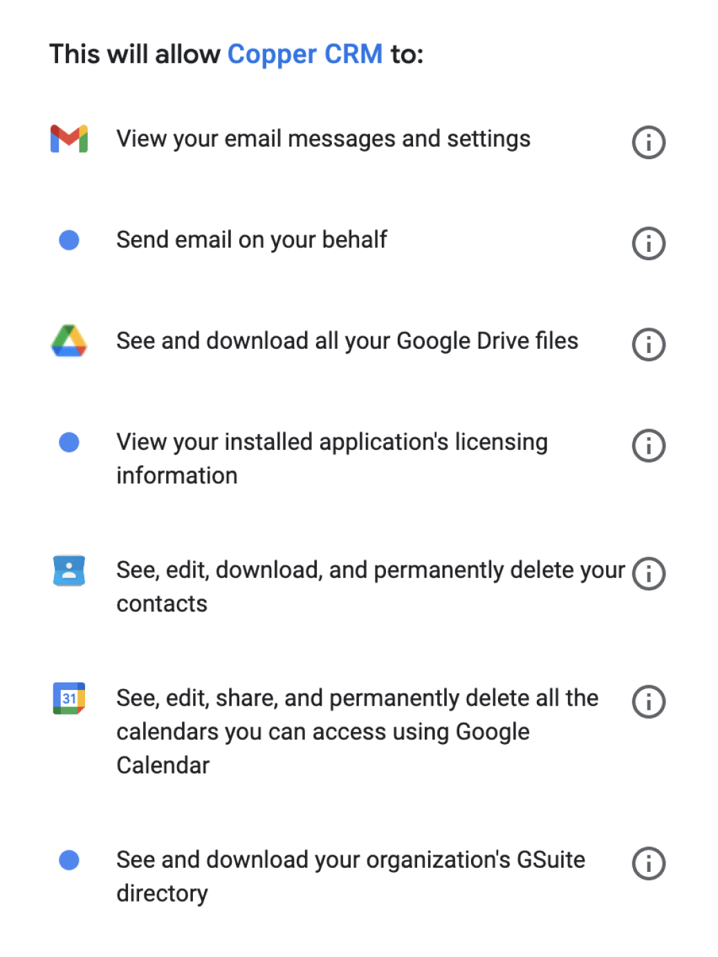 Copper Google authentication preview during free trial signup